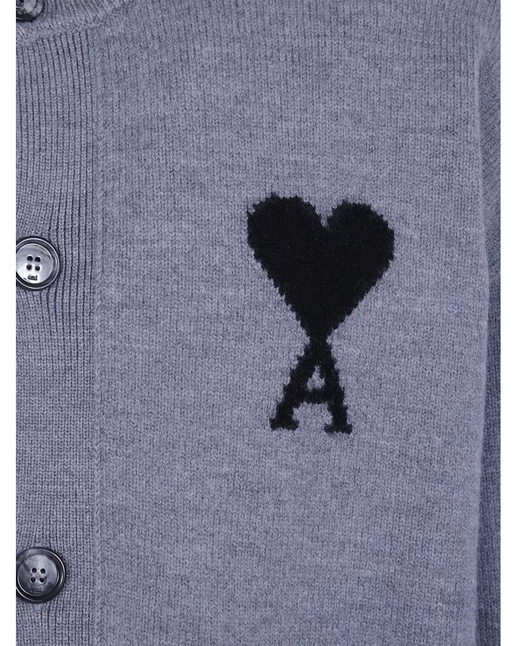 AMI Blue Wool Crewneck Cardigan for men