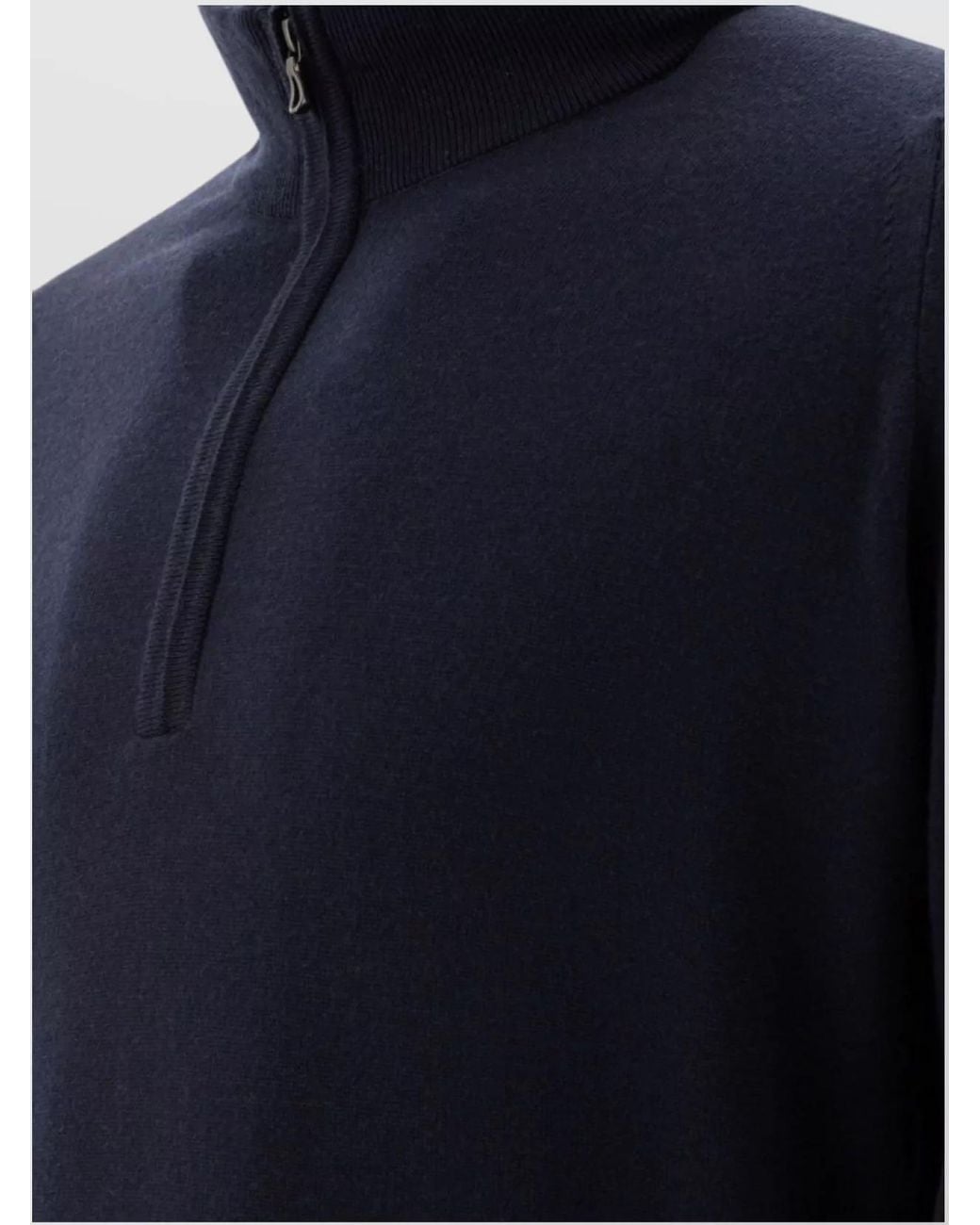 John Smedley Blue Merino Wool Half Zip Sweater for men