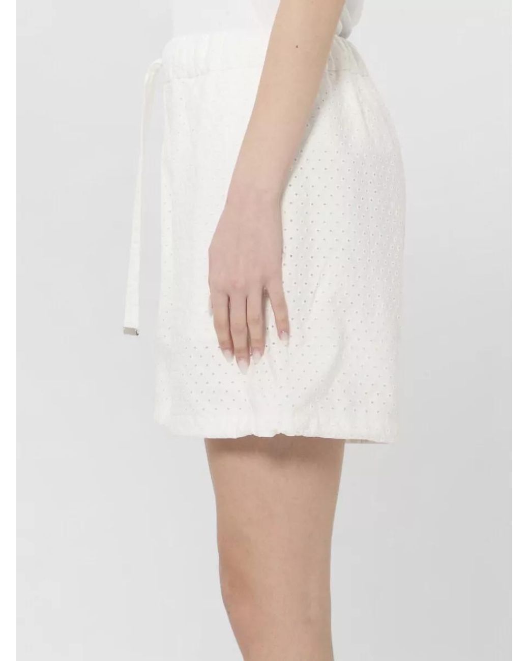 Moncler White Cotton Poplin And San Gallo Shorts