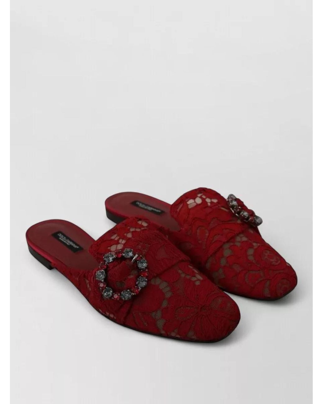 Dolce & Gabbana Red Crystal-Embellished Lace Mules