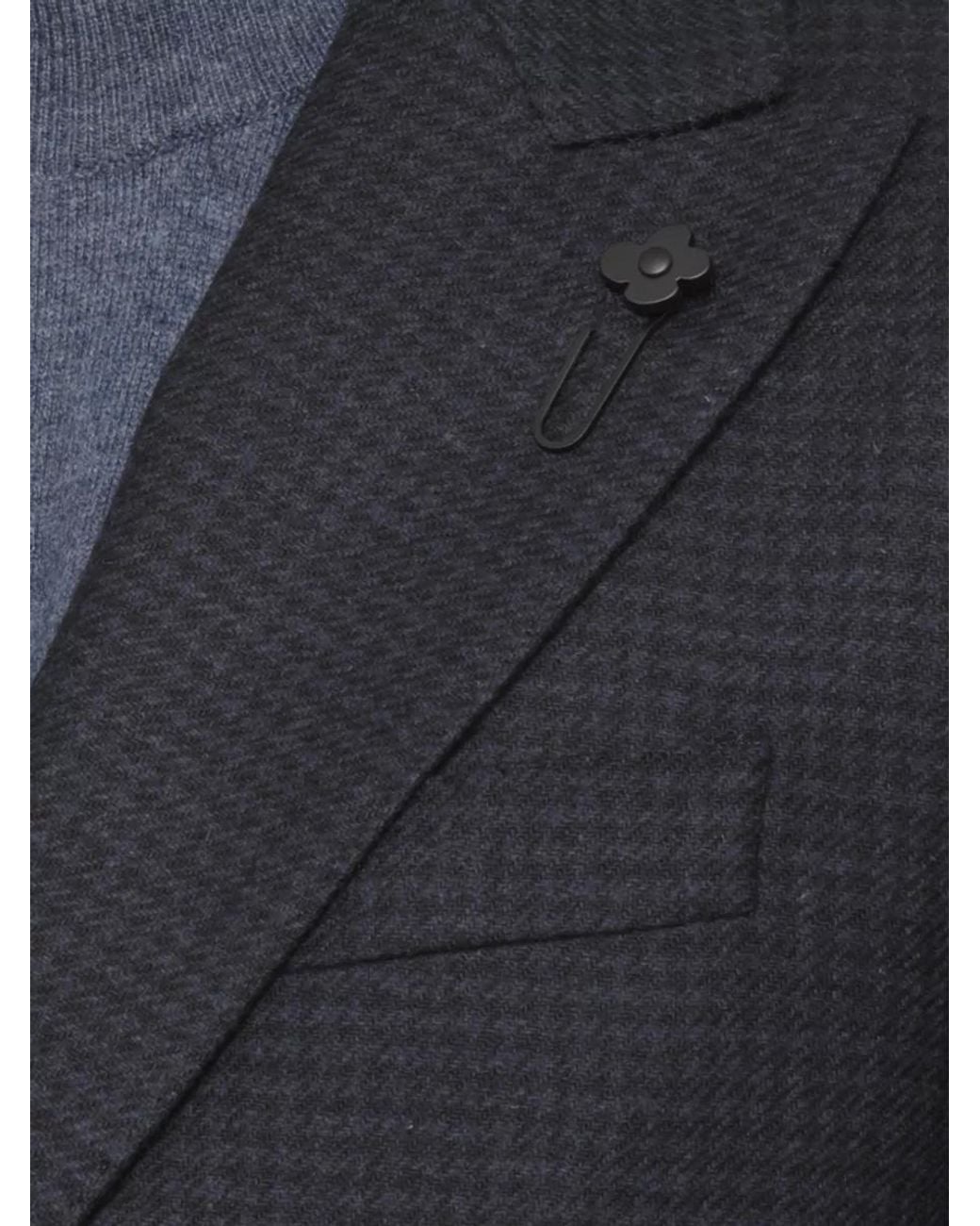 Lardini Black Cashmere Wool Houndstooth Suit Jacket for men