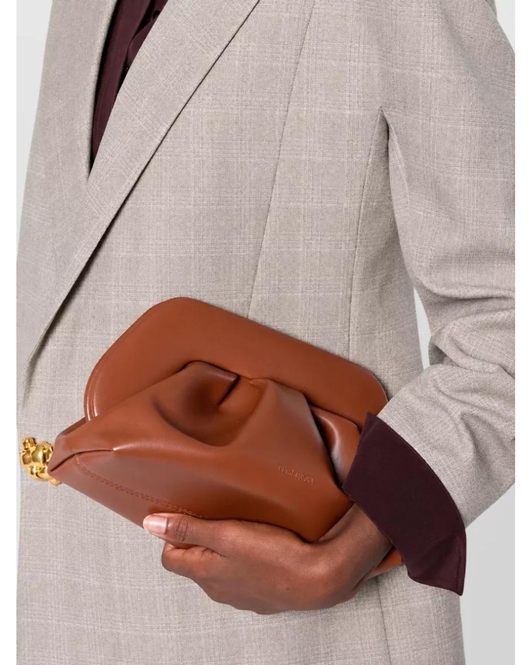THEMOIRÈ Brown Bios Medium Ruched Clutch Bag
