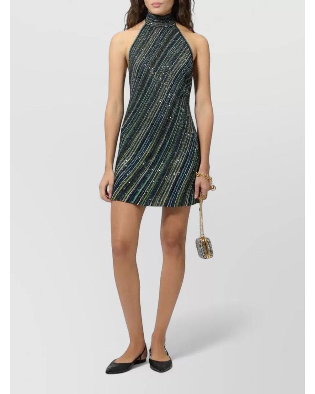 Missoni Blue Striped Sequin Halterneck Mini Dress