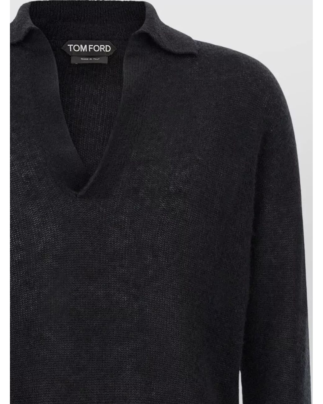 Tom Ford Blue Cashmere Silk Long-Sleeve Polo Shirt for men