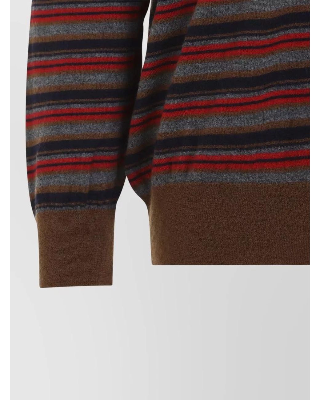 Prada Brown Striped Cashmere Relaxed-Fit Long-Sleeve Polo Shirt