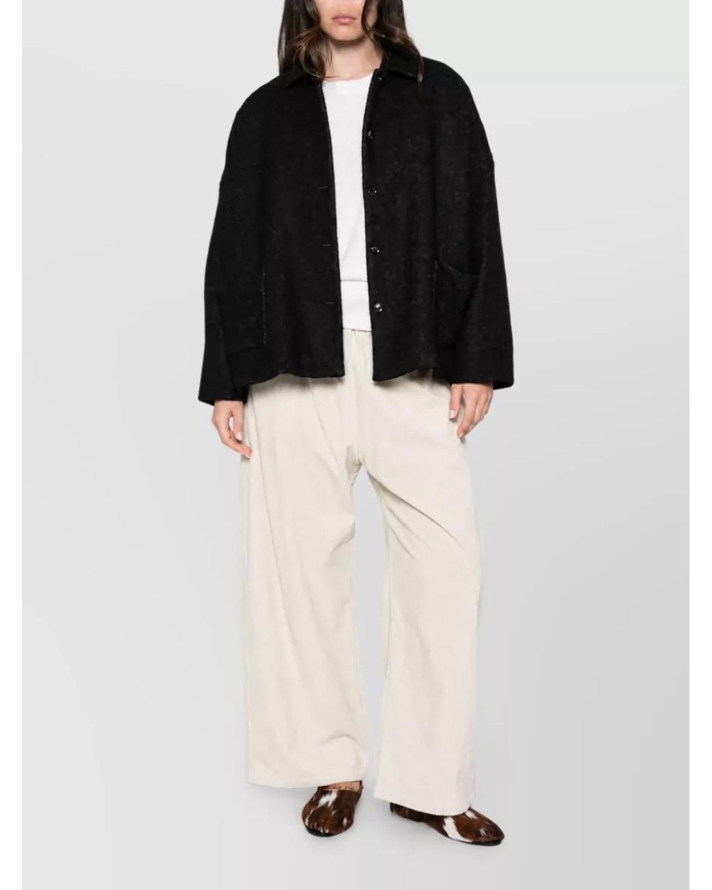 Apuntob Black Herringbone Oversized Coat