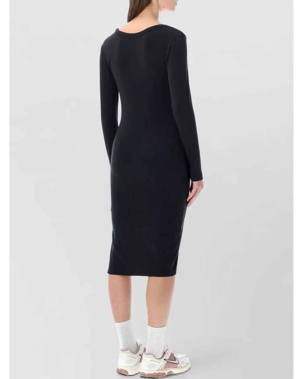 Nike Black Ribbed Slim-Fit Long-Sleeve Midi Dress