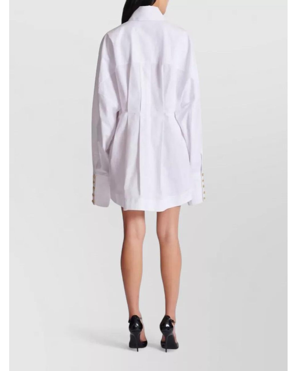 Balmain White Cotton Long-Sleeve Poplin Mini Dress