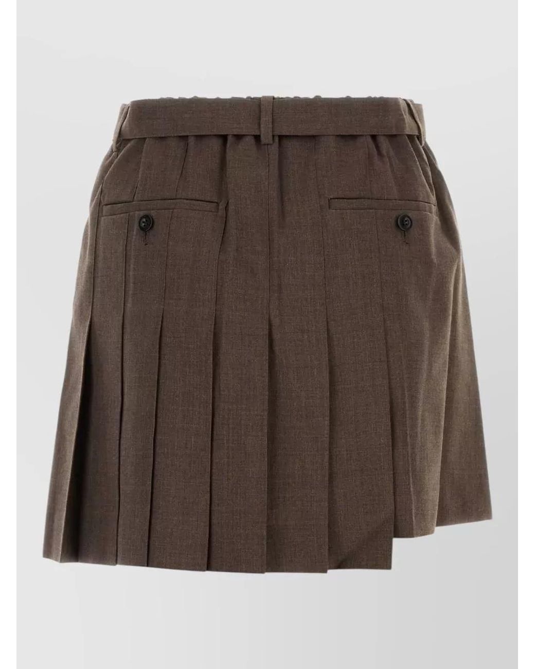 Sacai Brown Pleated Midi Skirt