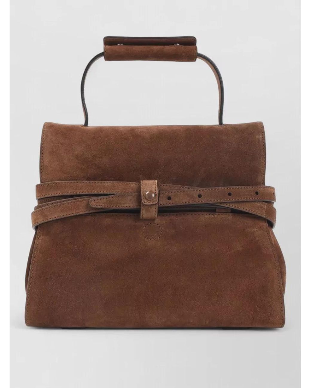 Moschino Brown Suede Leather Belted Top-Handle Bag
