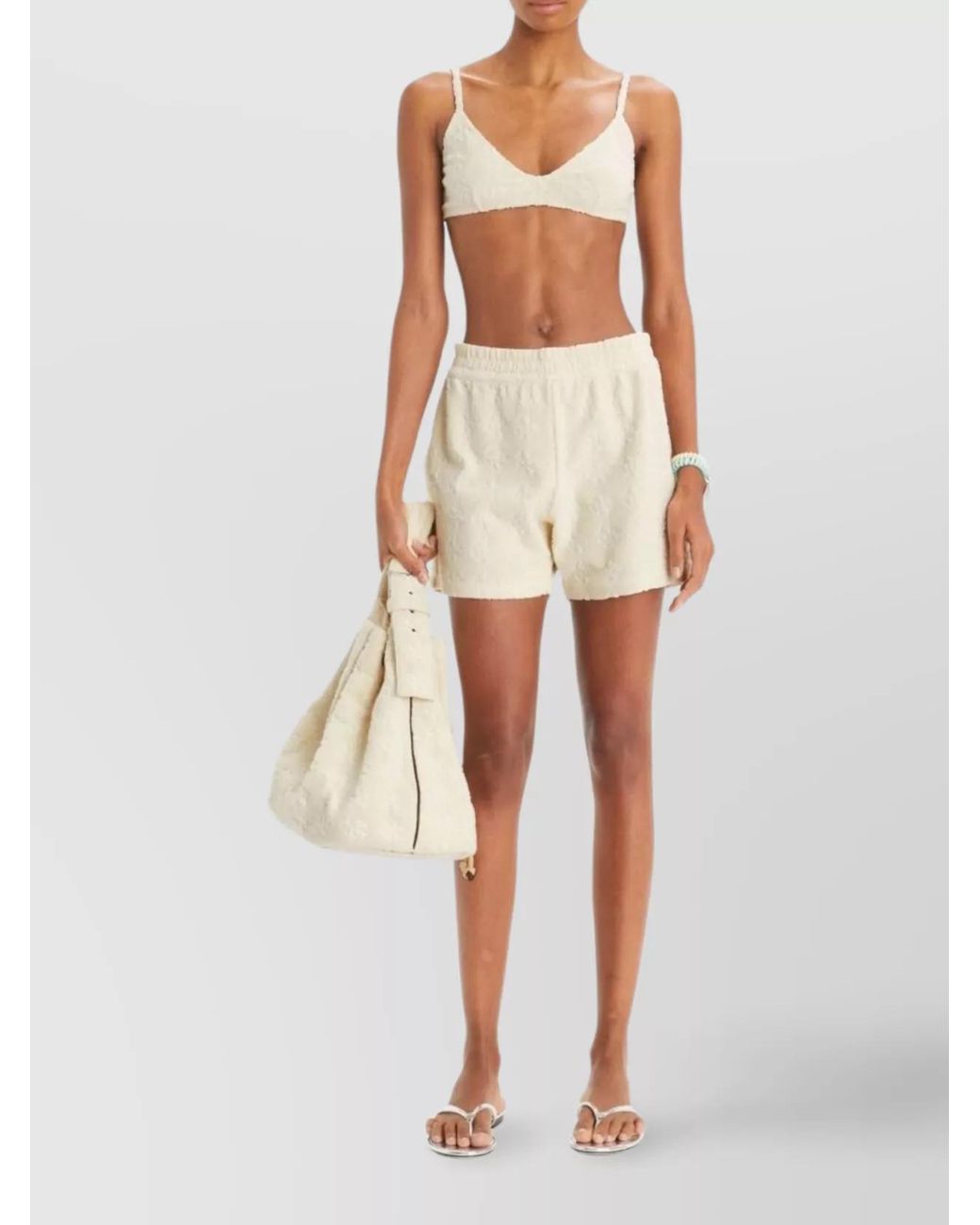 Tory Burch Natural Logo-Jacquard Knee-Length Shorts