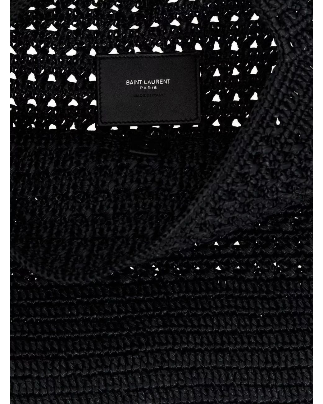 Saint Laurent Black Le 5 À 7 Medium Raffia Tote Bag