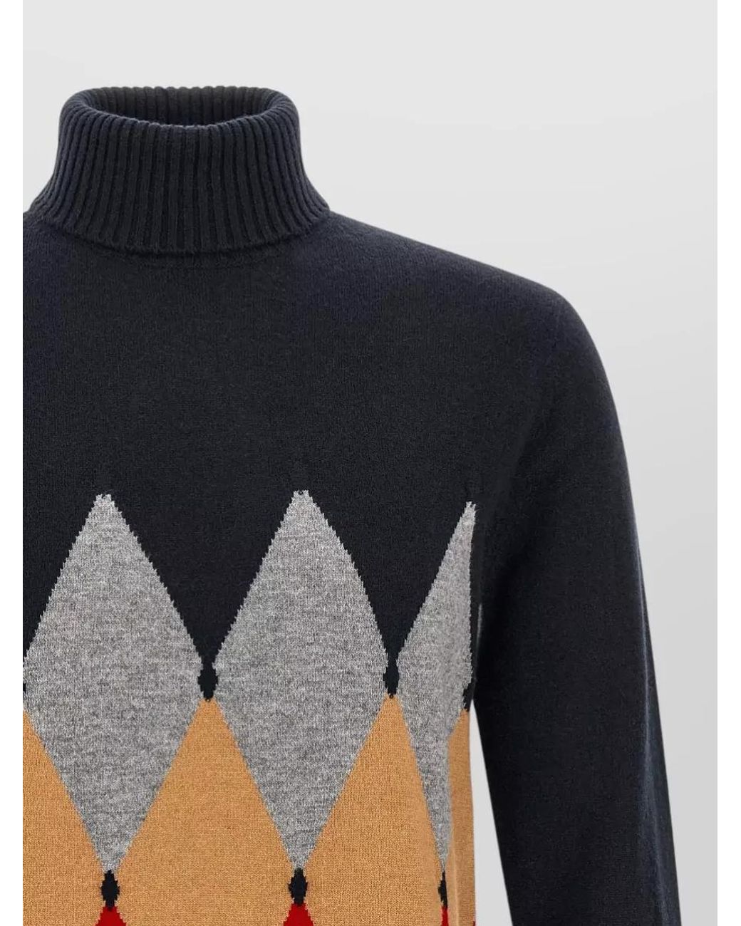 Ballantyne Red Cashmere Diamond Intarsia Turtleneck Jumper for men