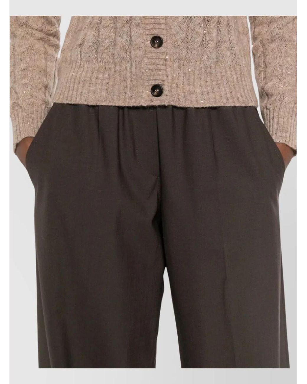 Brunello Cucinelli Gray Wide Leg Trousers Elastic Waistband