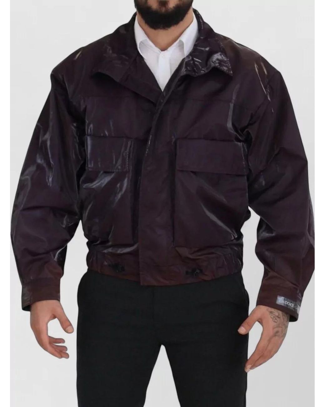 Dolce & Gabbana Blue Nylon Collared Biker Raincoat for men