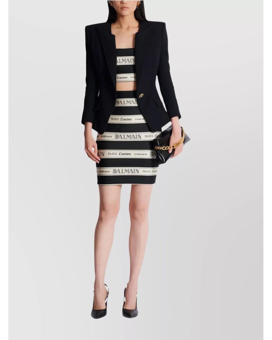 Balmain Black Jacquard High-Rise Mini Skirt