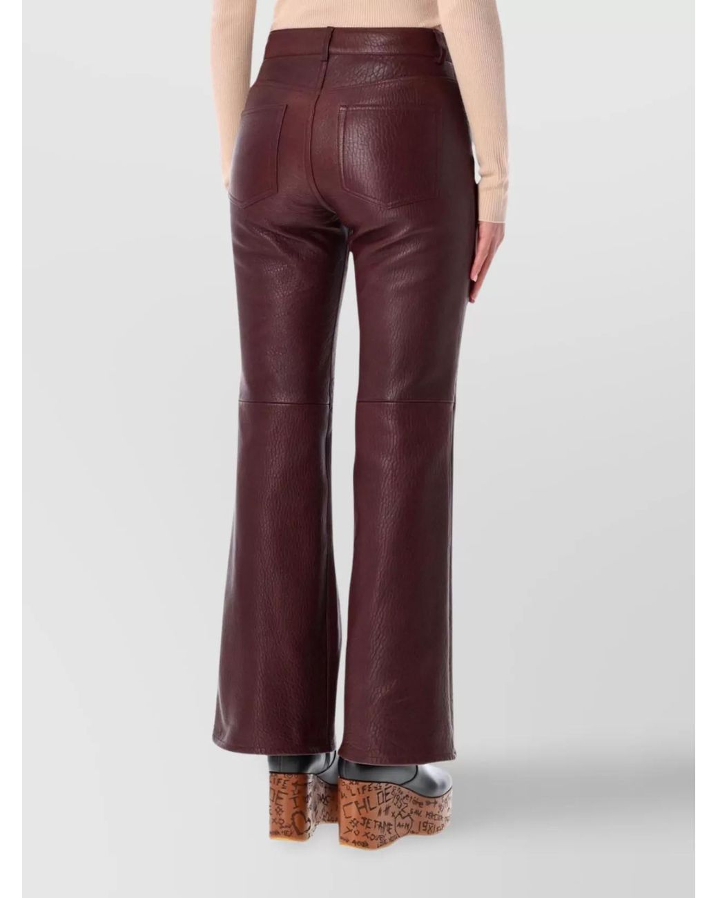 Chloé Textured Lamb Leather Flared Trousers