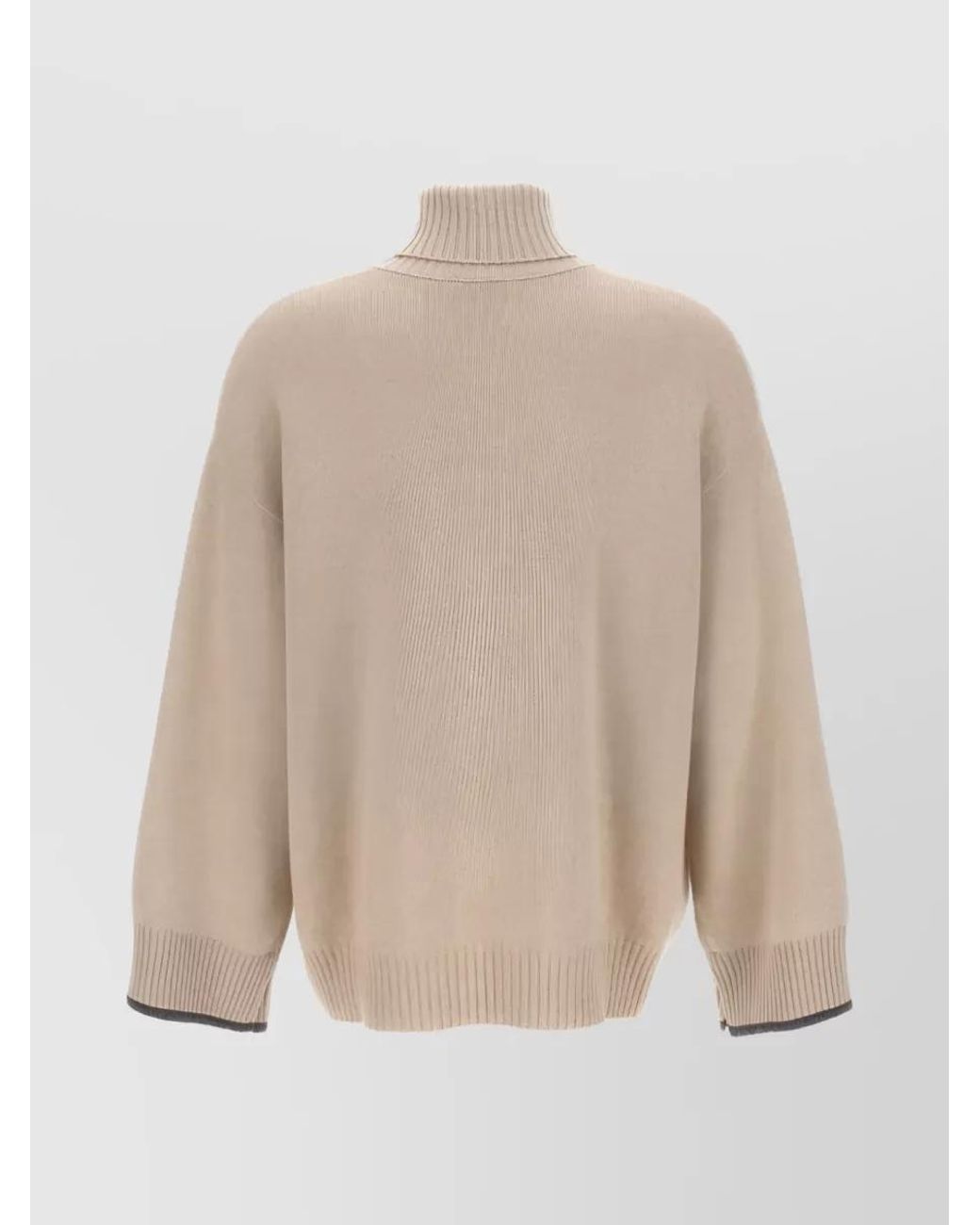 Brunello Cucinelli Natural Fine-Knit Cashmere Striped Turtleneck Sweater