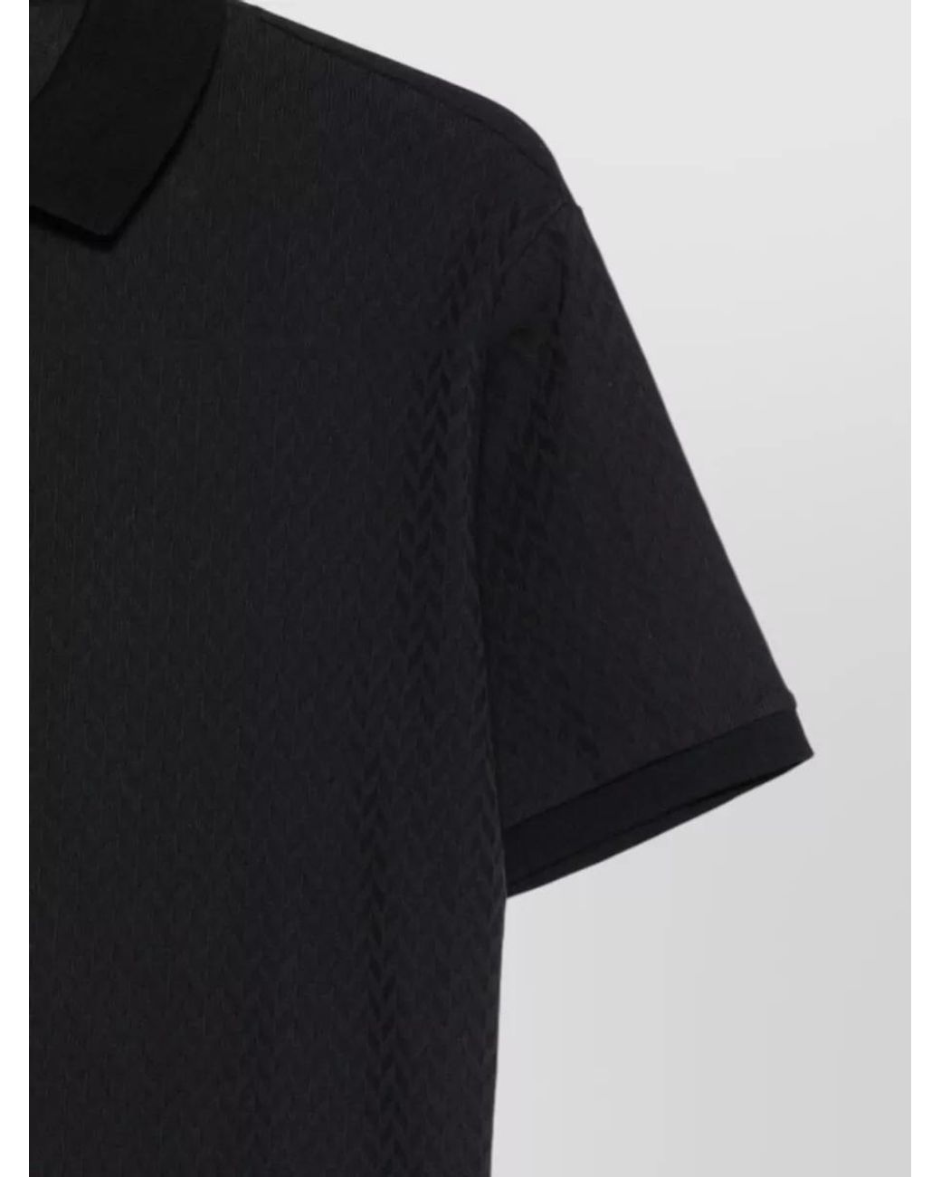 Emporio Armani Black Chevron-Knit Cotton Short-Sleeve Polo Shirt for men