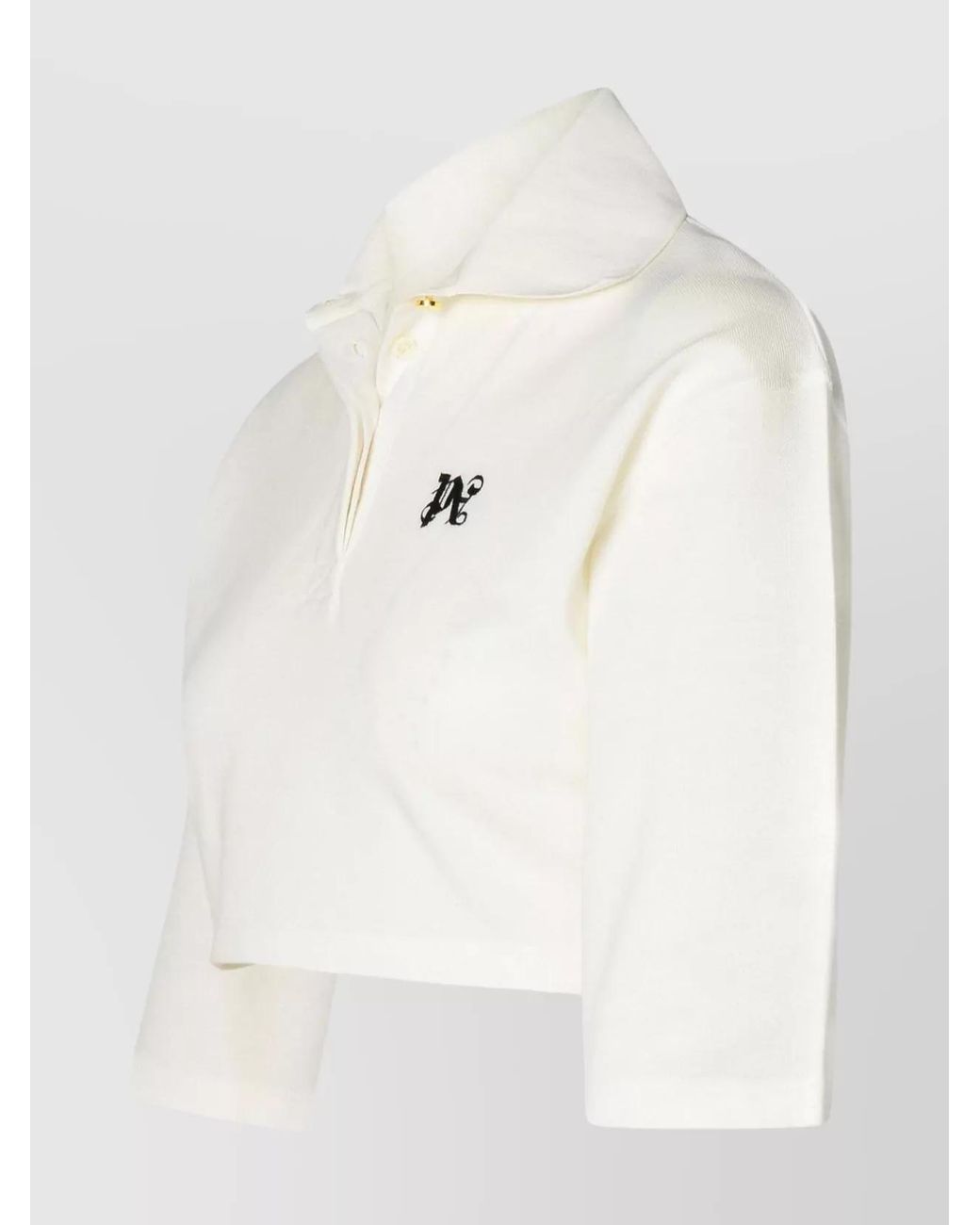 Palm Angels Natural Cropped Logo-Print Polo Shirt