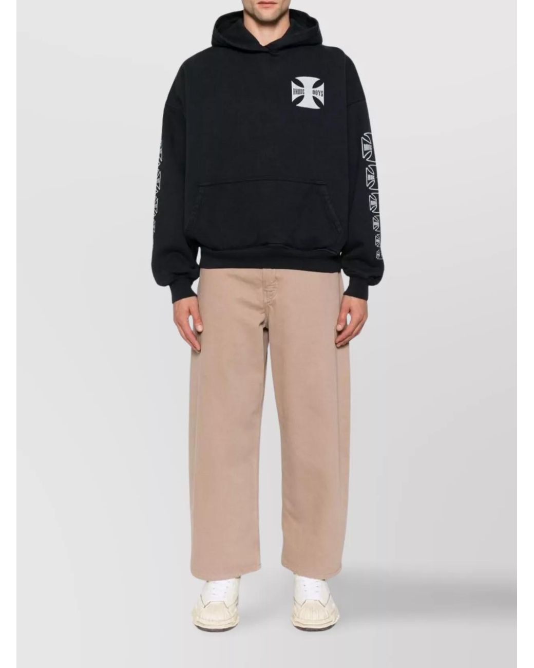 Rhude Black Cotton Printed Hoodie for men