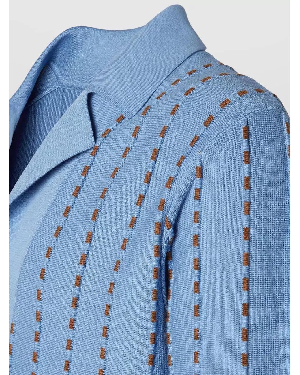 Fendi Blue Cotton Ribbed Long-Sleeve Polo Sweater for men