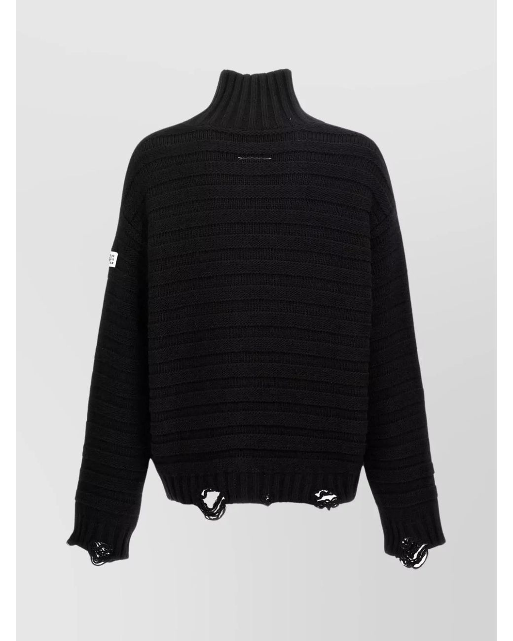 MM6 by Maison Margiela Black Ribbed Distressed Turtleneck Sweater for men