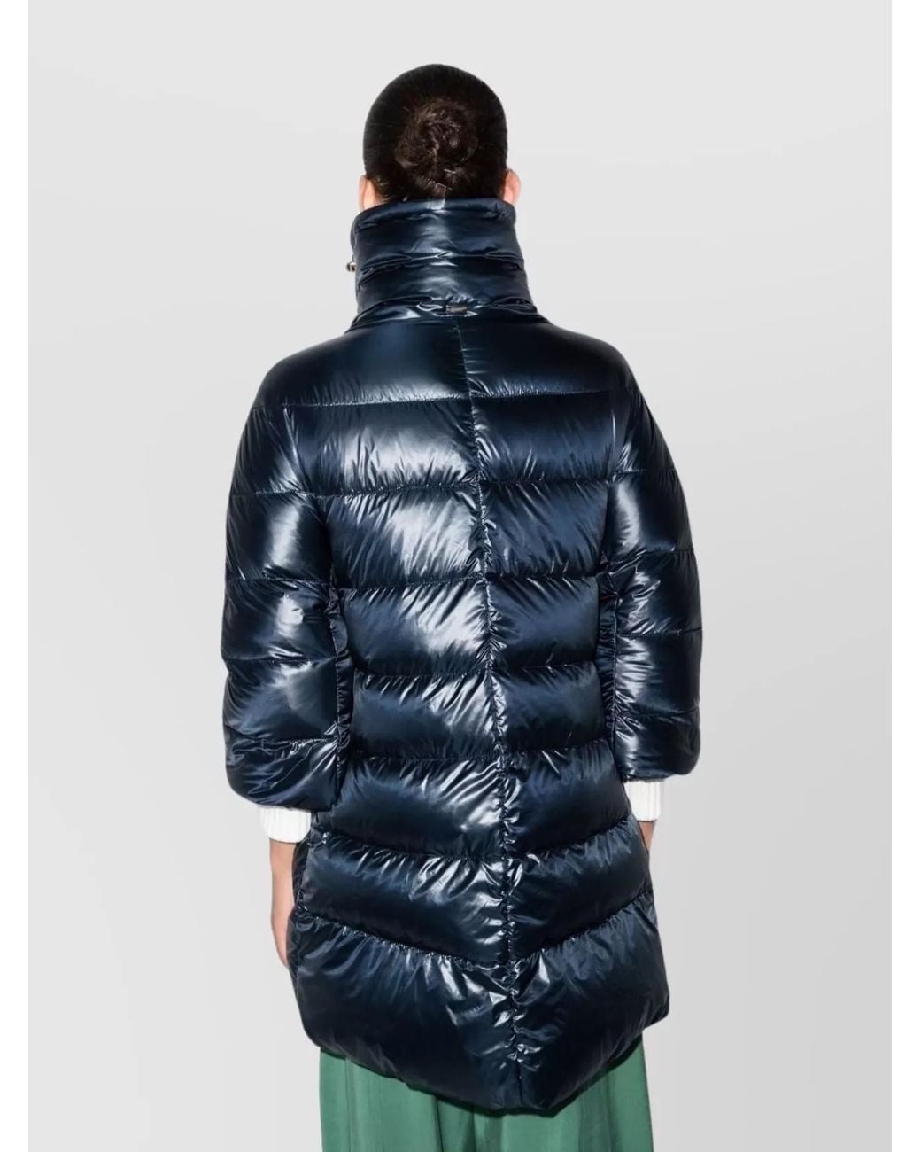 Herno Blue Down A-Line Midi Puffer Jacket