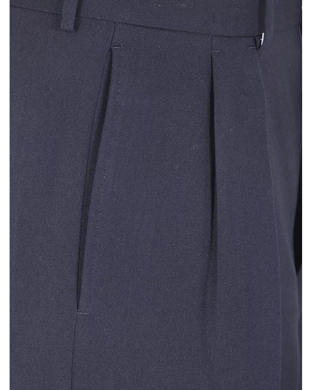 Tom Ford Blue Wool Cashmere Silk Pleated Straight-Leg Trousers for men