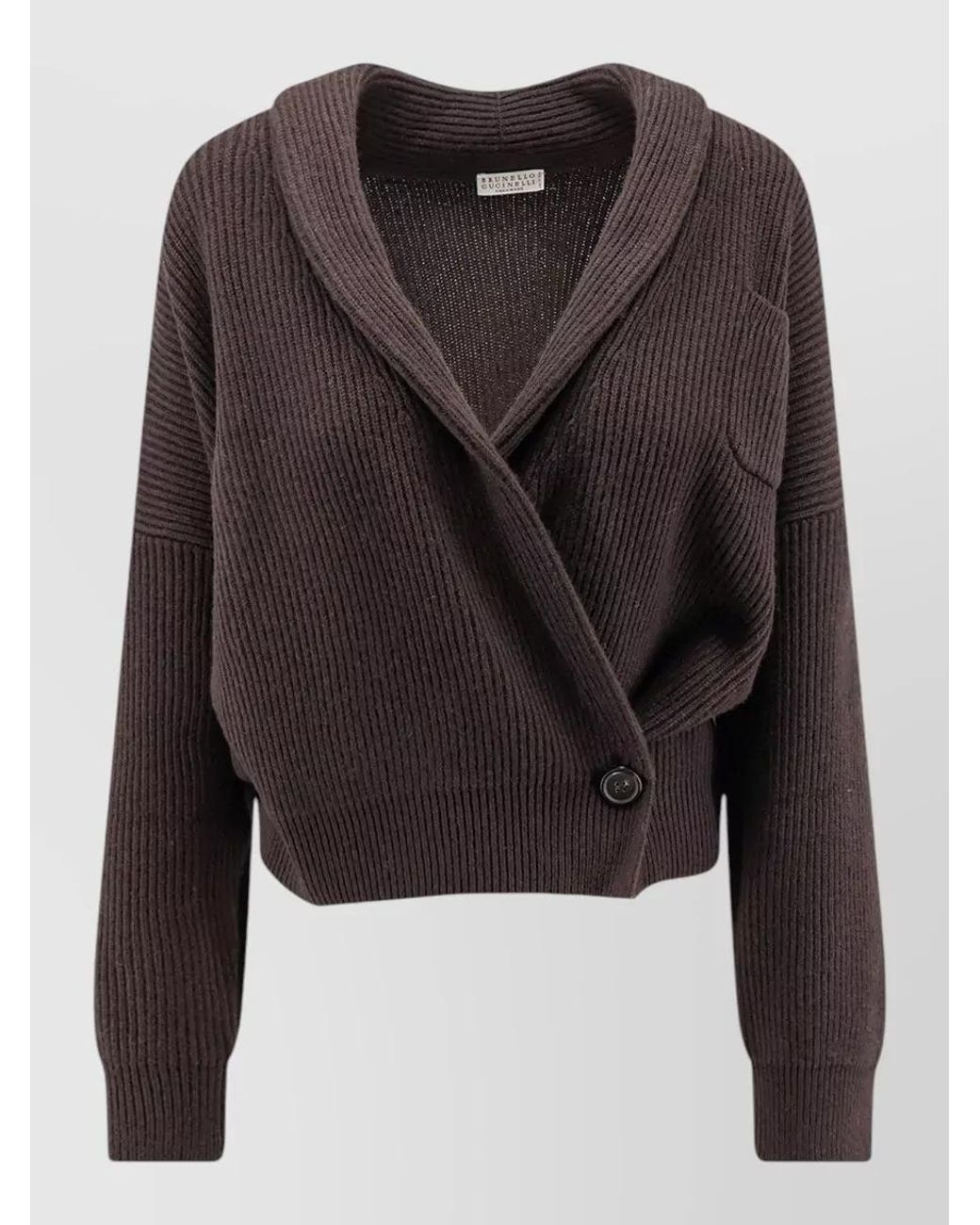 Brunello Cucinelli Black Cashmere Ribbed Trim Wrap Cardigan