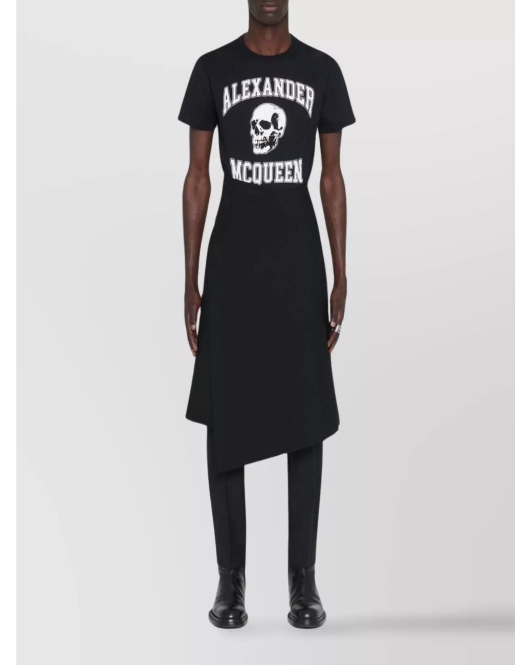 McQueen Black Organic Cotton Crew Neck T-Shirt With Skull Print for men