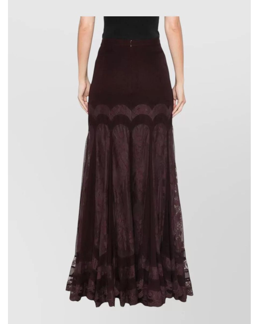 Zimmermann Purple Silk Floral Print Lace Panel Maxi Skirt