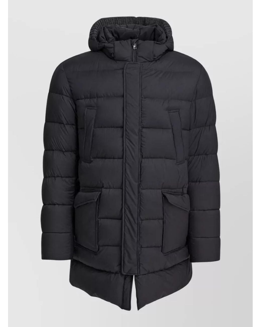 Herno Black Long Down Hooded Padded Coat for men