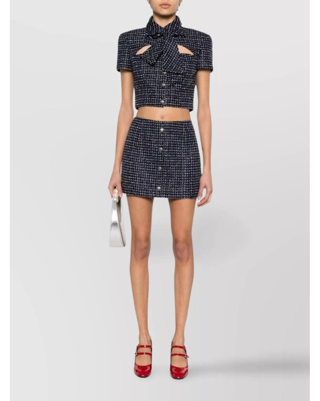 Alessandra Rich Blue Sequined Checked Tweed Mini Skirt