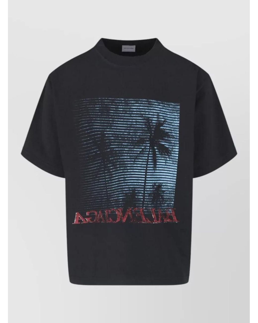 Balenciaga Blue Cotton Oversized Graphic Print T-Shirt for men