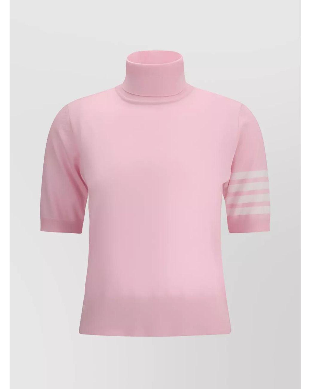 Thom Browne Pink Wool Ribbed Turtleneck Short-Sleeve Knitted Top