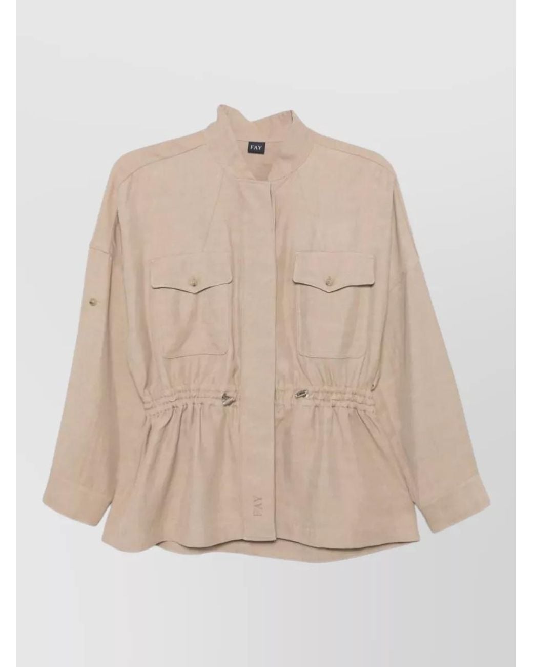 Fay Natural Band Collar Long Sleeve Overshirt