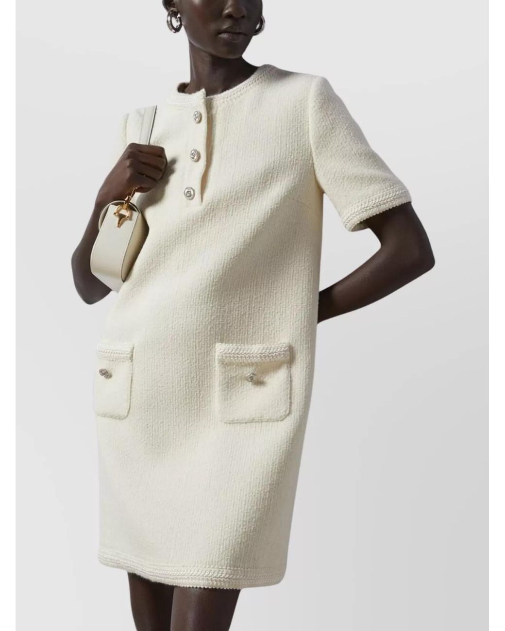 Gucci Natural Wool Tweed Short-Sleeve Mini Dress