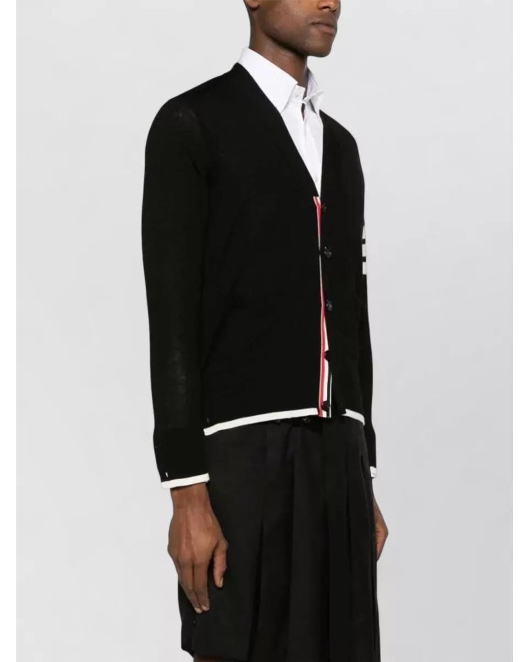 Thom Browne Black Fine-Knit Relaxed-Fit Wool V-Neck Cardigan for men