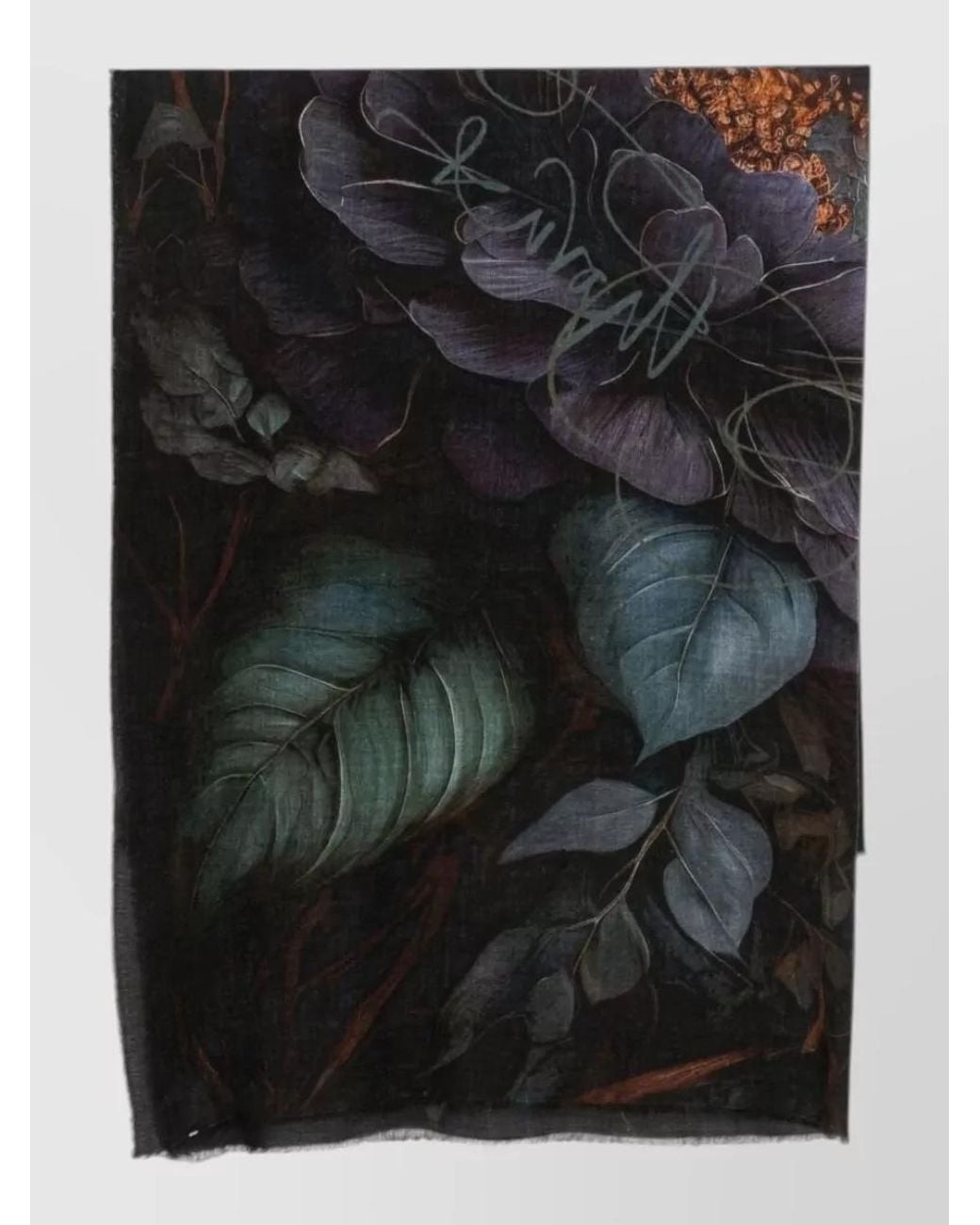 Faliero Sarti Black Cashmere Floral Print Fine Knit Scarf