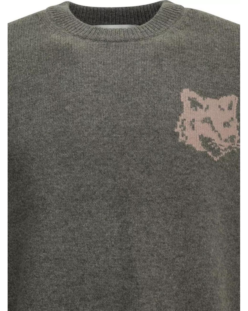 Maison Kitsuné Gray Wool Crew-Neck Sweater for men