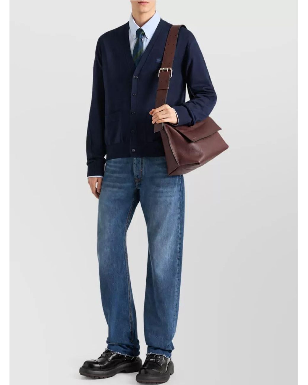 Givenchy Blue Wool Ribbed V-Neck Cardigan for men