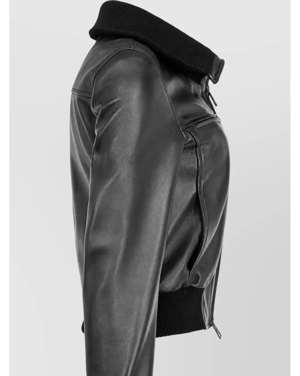 Balenciaga Black Leather High Collar Fitted Coat
