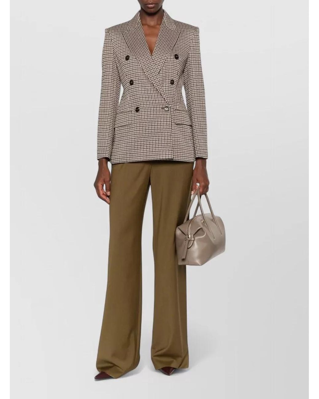 Max Mara Gray Double-Breasted Houndstooth Blazer