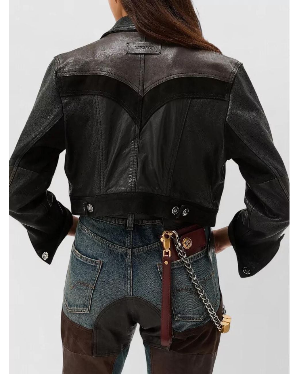 Versace Black Paneled Slim-Fit Leather Jacket