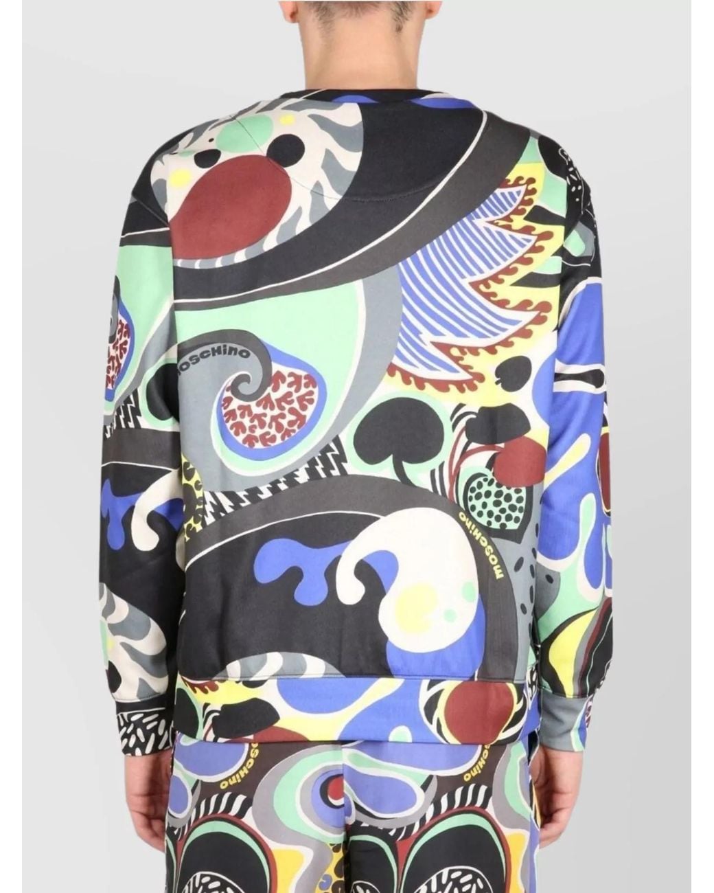 Moschino Gray Psychedelic Print Cross-Neck Sweatshirt for men