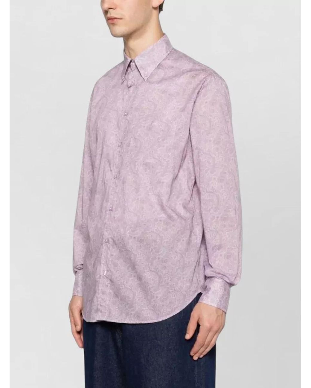 Etro Pink Cotton Paisley-Print Long-Sleeve Shirt for men