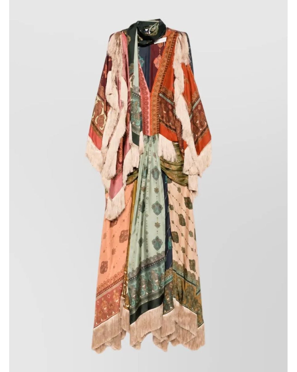 Zimmermann Multicolor Silk Printed Asymmetric V-Neck Dress