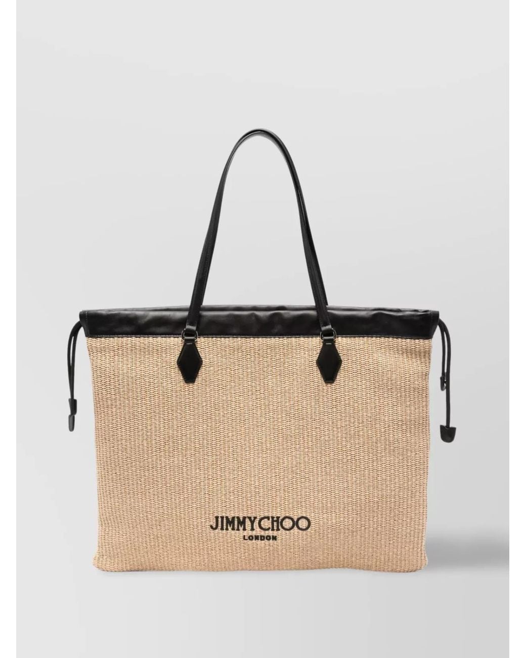 Jimmy Choo Natural Raffia Tote Bag Side Drawstrings