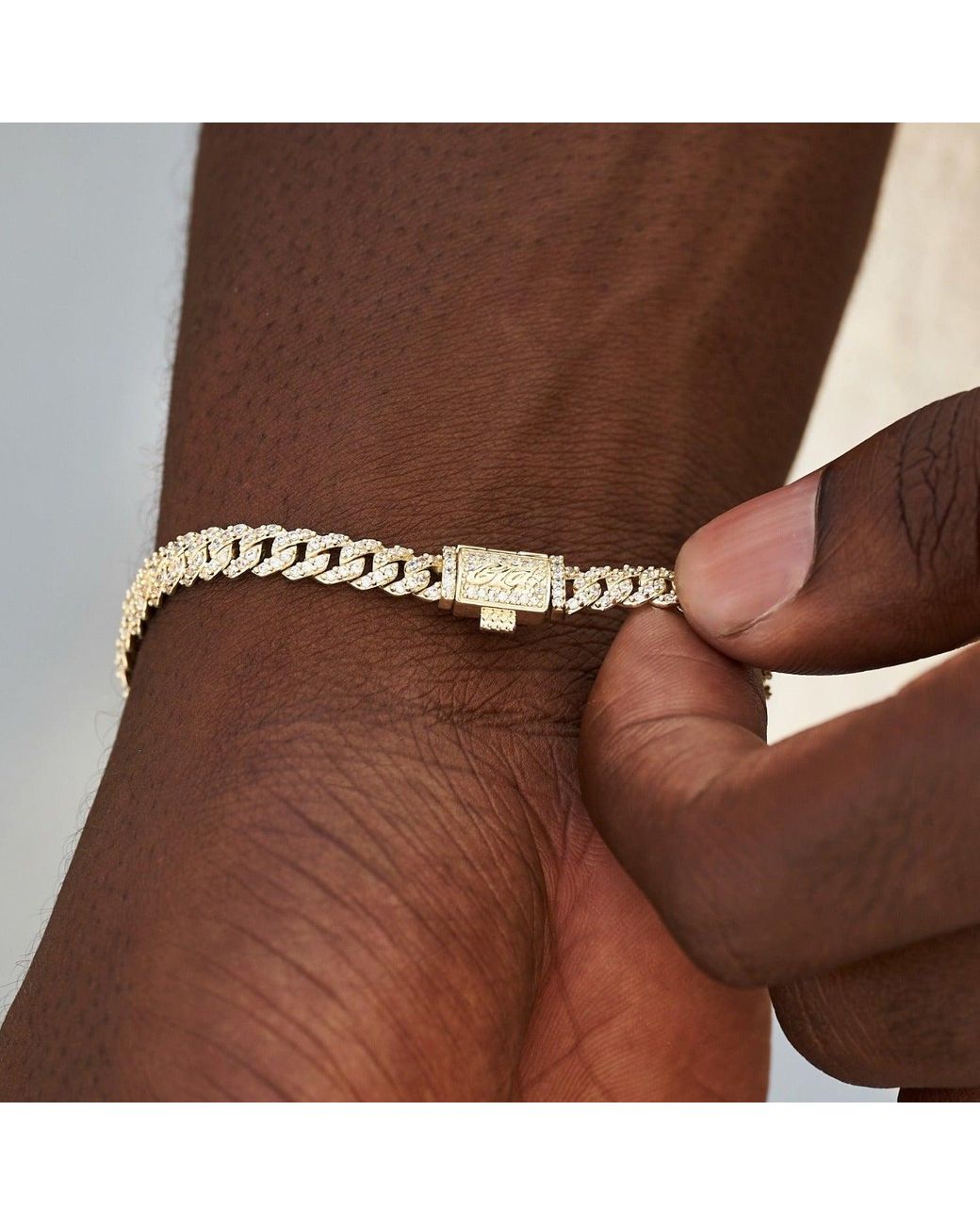 The GLD Shop Micro Diamond Prong Cuban Bracelet in Brown for Men | Lyst